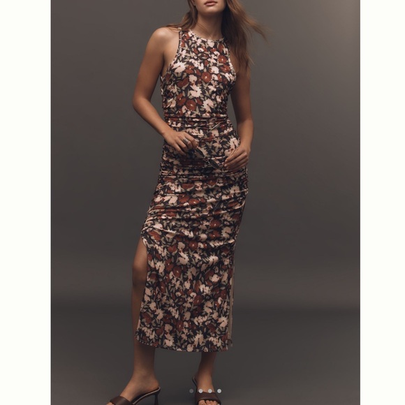 Anthropologie Sleeveless Cutout Slim Column Midi Dress Black Floral NEW Small - Picture 2 of 16